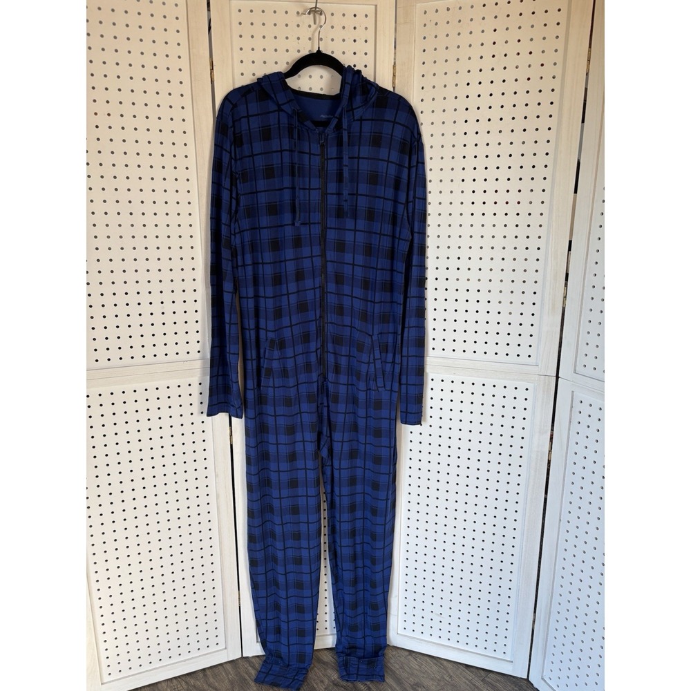 Me Undies Unisex Adult M/L Pajama Lounge Plaid One Piece Jumpsuit Hooded Zip